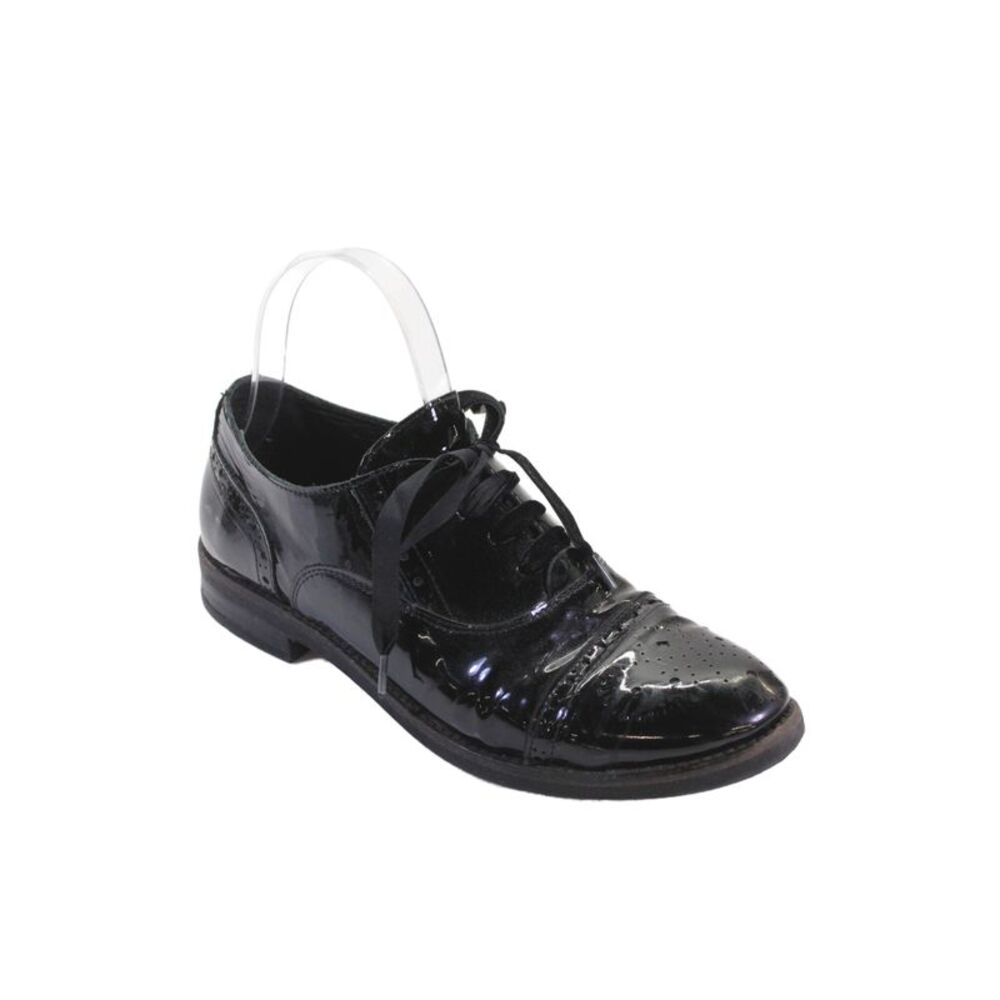 Bueno Womens Shiny Leather Brogue Wingtip Oxford Shoes Black Size 8